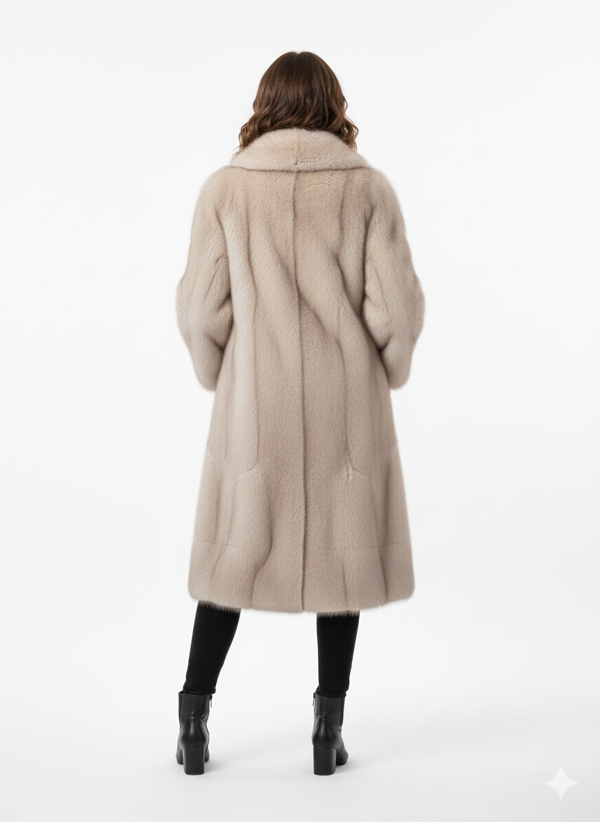 Manteau Long en Fourrure de Vison Beige