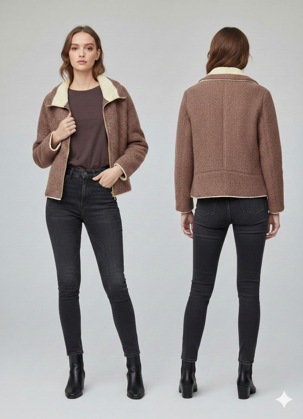 Veste zippée en laine mélangée à col doublé