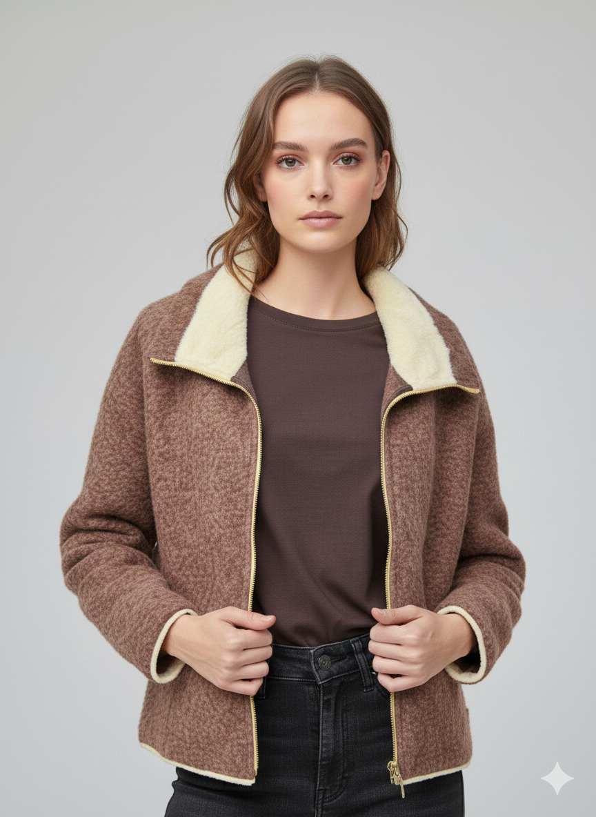 Veste zippée en laine mélangée à col doublé